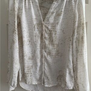 Dalia Cream Button-Down Blouse with Subtle Tan Print